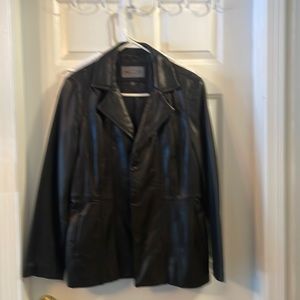 Bromley leather jacket. Size L. Detailed stitching on collar. Black. Soft
